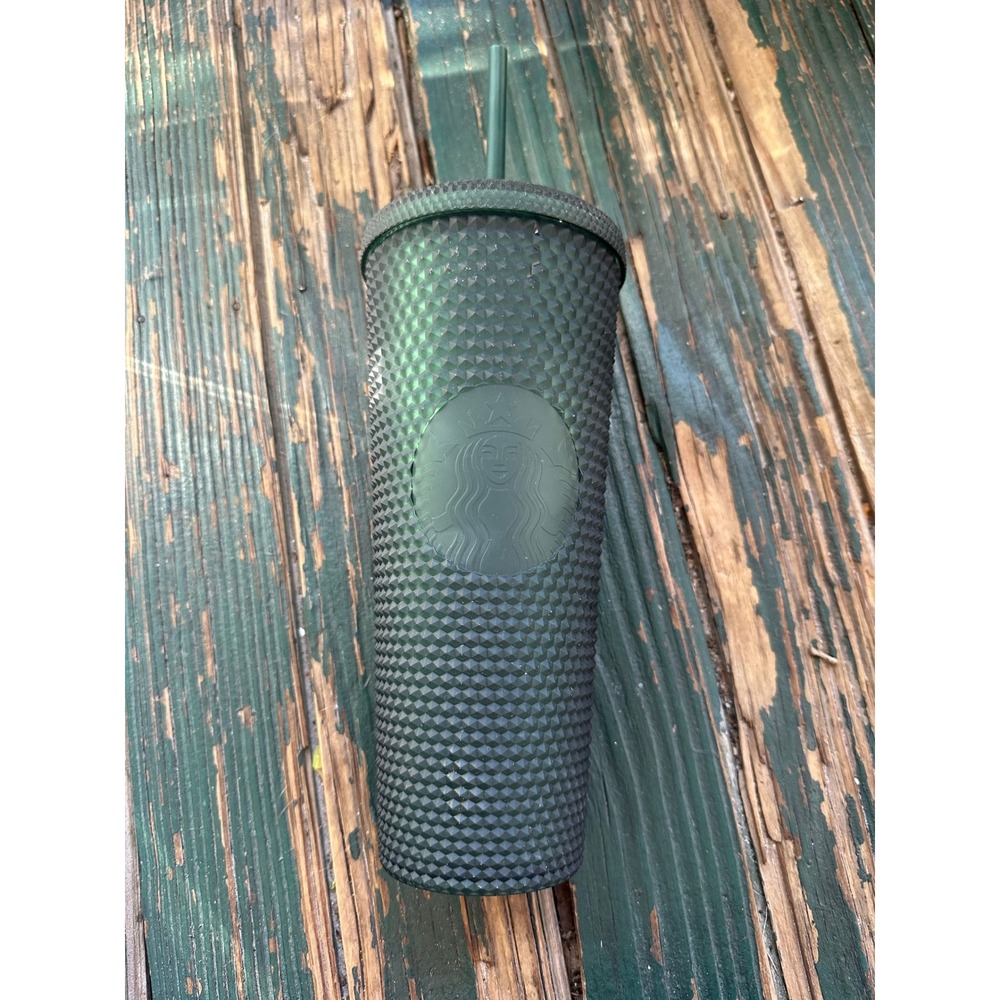 Starbucks Dark Green Matte Studded Venti Tumbler 24oz Cold Cup with Straw
